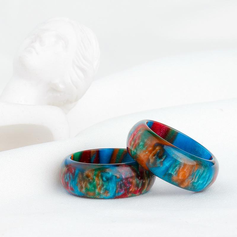 Colorful Rainbow Acrylic Resin Ring – Trendy European & American Style for Women