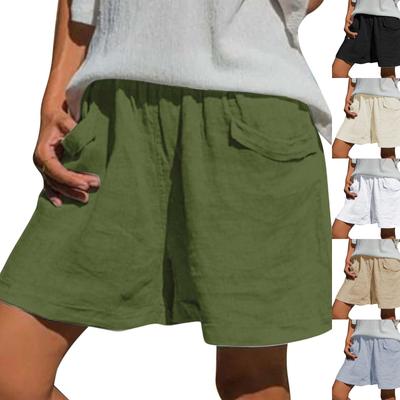 Lockere, lässige Shorts für den Sommer für Damen, einfarbig, elastische Taille, Taschen