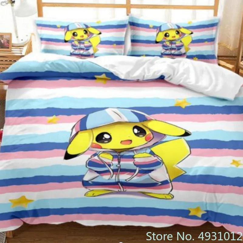 Comforter Pokemon Dragon Bedding Set 3D Printed Anime Figure Pikachu Peripheral Family Decor Kids Bedroom Warm Bedclothes