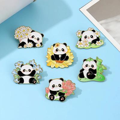 Creative Panda Bouquet Badge Cute Cartoon Animal Flower Chengdu Travel Gift Brooch Clothing Hat Accessories