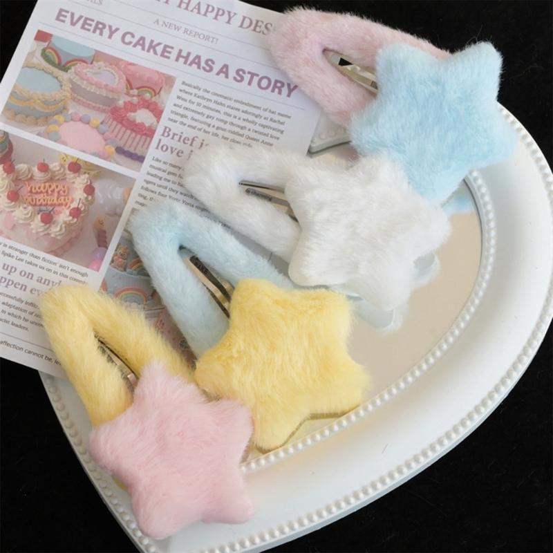 Furry Cute Plush Star Y2K-Style Mini Star Hairpin Sweet Handmade Pins Hairpin Accessories for Women Girls Lolita