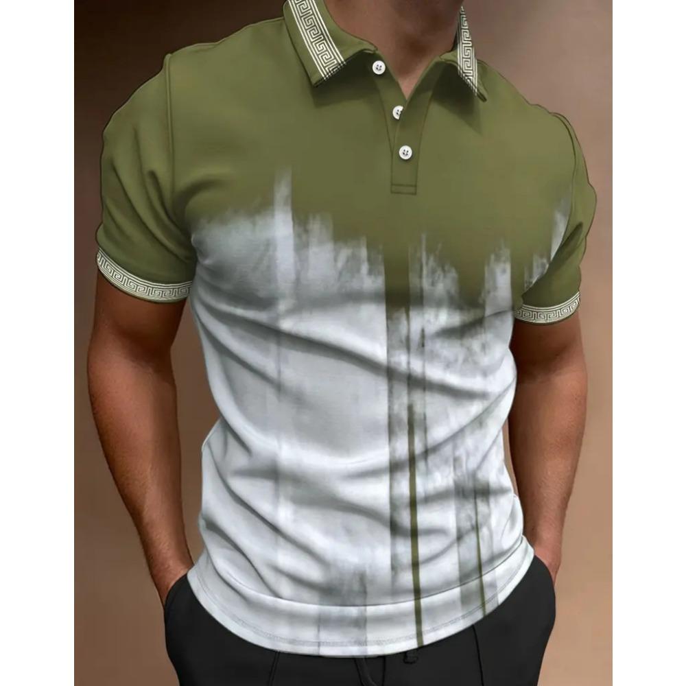 Europäisches und Amerikanisches Sommer Herren Farbblock Gedrucktes Kurzarm Knopfkragen Lässiges Polo Top
