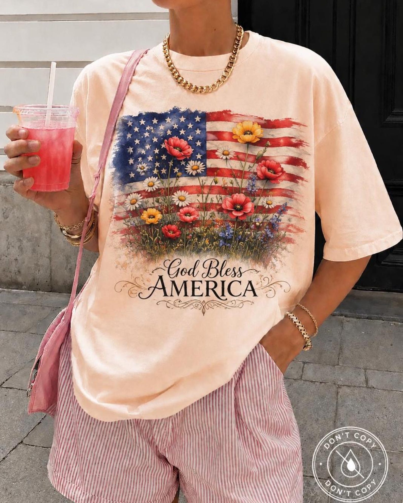 Floral American Flag Shirt, America 250 Years Shirt, Patriotic Floral USA Tee, 4th Of July T-Shirt, Patriotic Wildflower USA Tee S