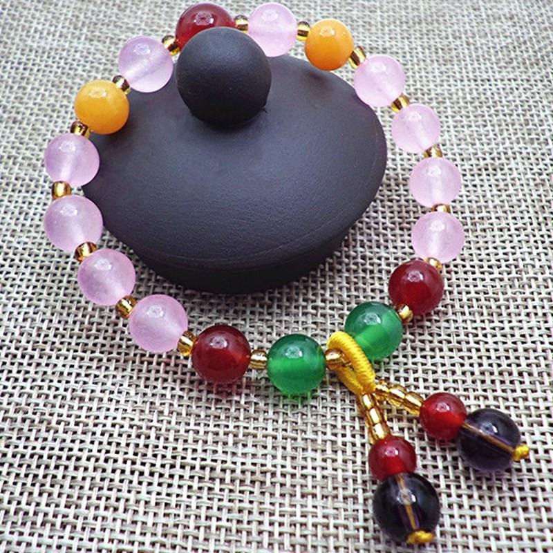 Ethnic Style Women's Chalcedony & Amethyst Crystal Beaded Bracelet