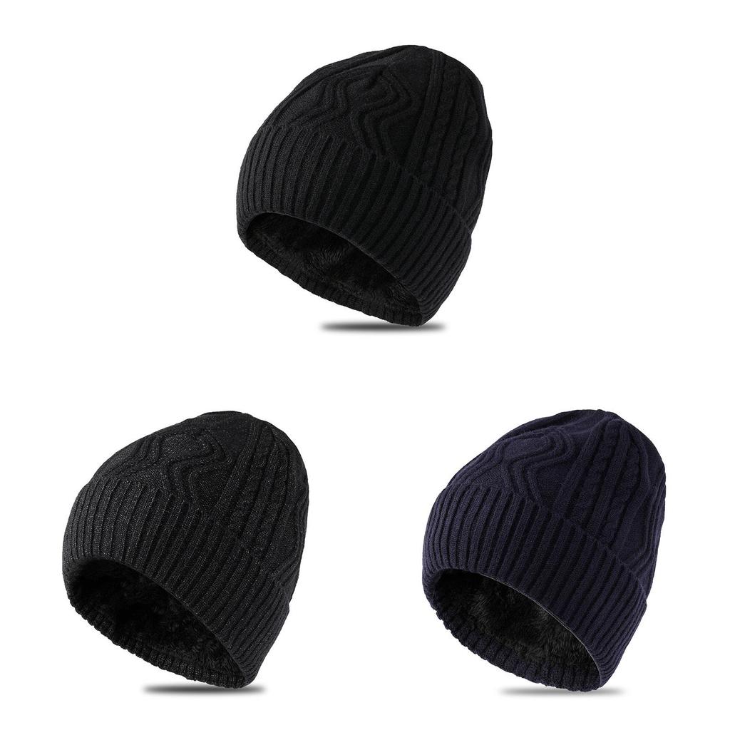 Knitted Hat Men Winter Warmth Wool Beanie Thicklined Fleece For Cold Weather