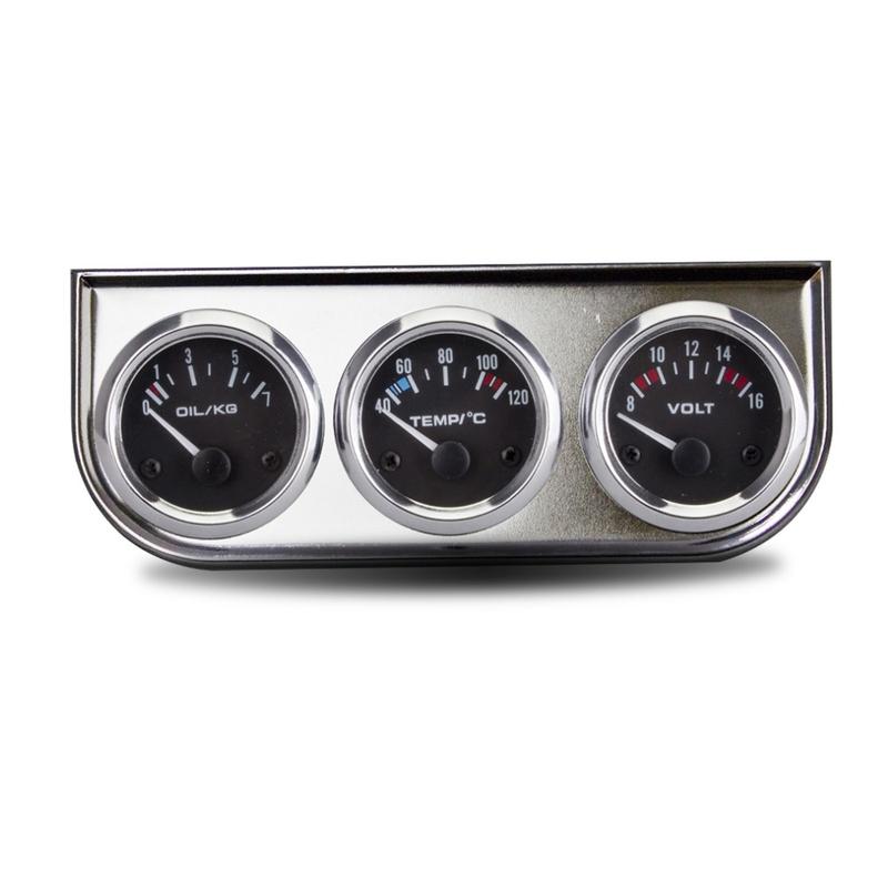 52mm Car Triple Gauge Voltmeter Water Temp Gauge (Celsius) Oil Pressure Gauge(Bar) 3 in 1 Car Modification Gauge With Sensor