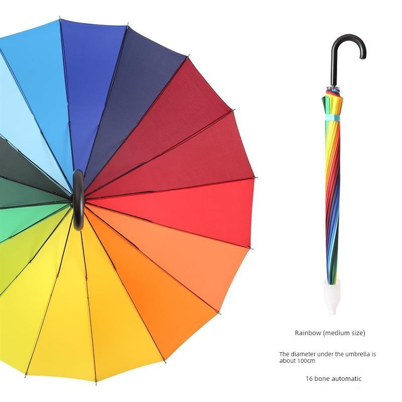 Ombrello Impermeabile Arcobaleno da Uomo, Ombrello Lungo con Manico Lungo, Automatico, Rinforzato, Robusto, Adatto per Pioggia Forte, Montabile in Auto, con Logo