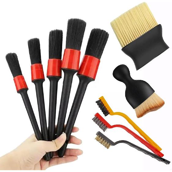 10Pcs Auto Car Detailing Brush Set,Car Interior Cleaning Kit,Including 5Pcs Car Detailing Brushes, 3Pcs Wire Brush And 2Pcs Different Soft Bristle