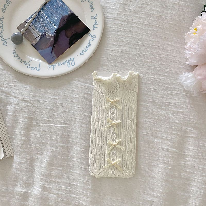 Korean-Style Girlish Princess Calf Socks | Sweet Ruffled Slouch Socks with Cute Bowknot - JK Knee-High Socks