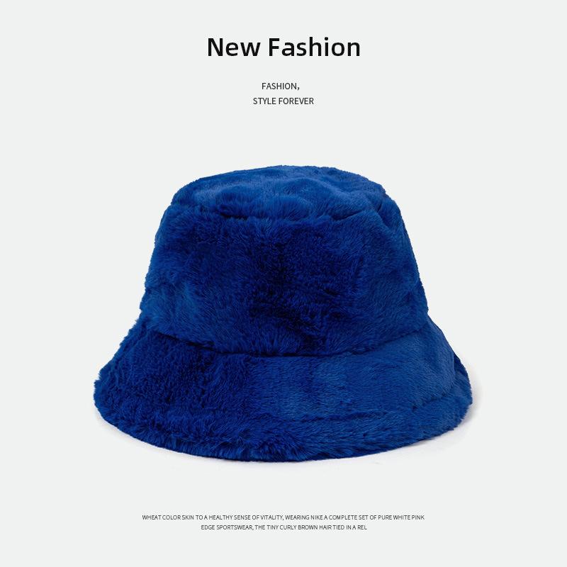 Imitation Rabbit Fur Big Head Circumference Bucket Hat Autumn and Winter Plush Versatile Show Small Face Warm Thickened Fashion Basin Hat