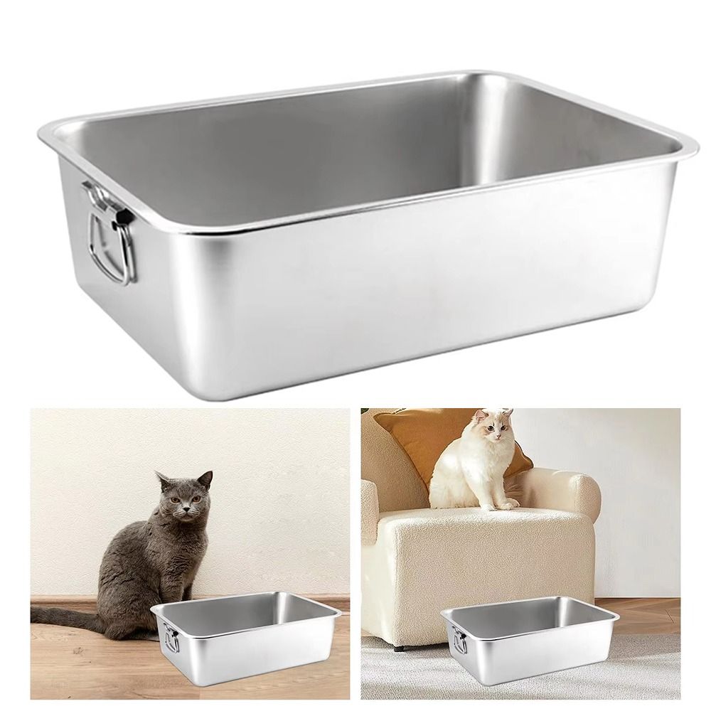 With Handle Litter Pan Open Top Cat Toilet Durable Cat Litter Box  Home