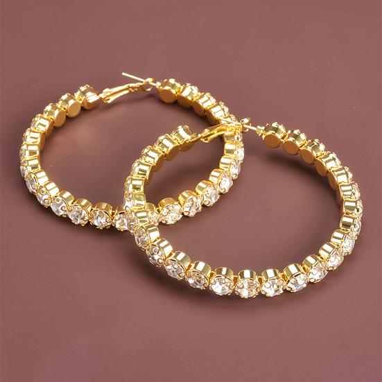 Yousheng 1 Pair C-shaped Earrings, Full Rhinestone C-Ring Design Stud Earrings, Bezel Setting Technology Hoop Earrings for Jewelry Gift
