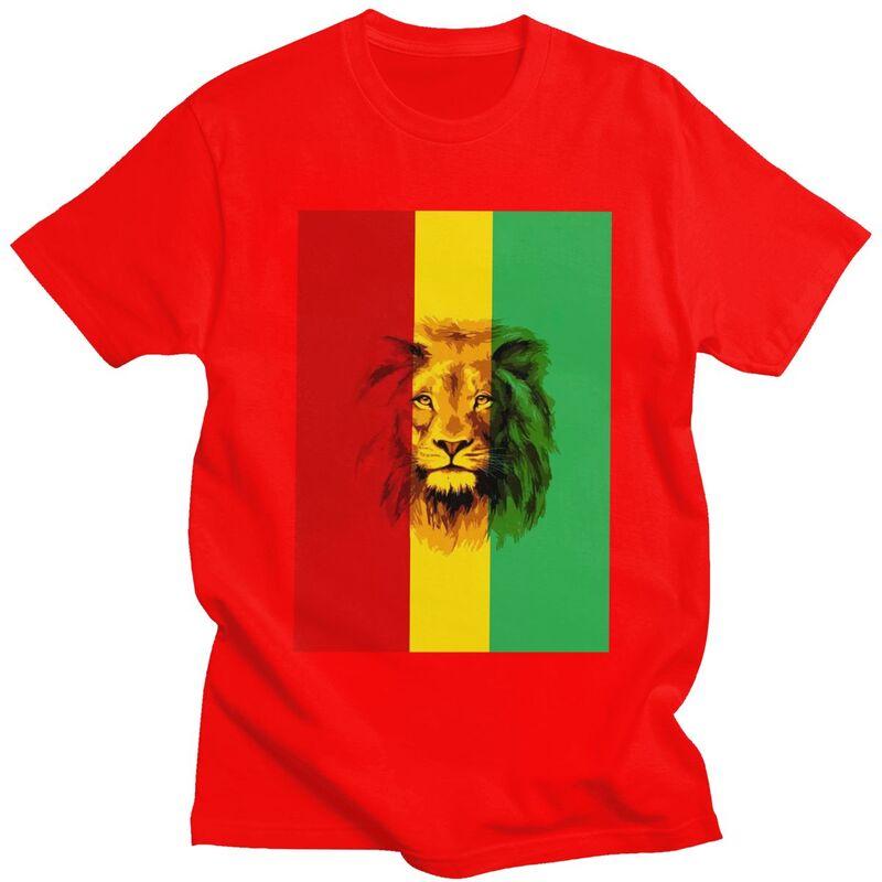 Custom Cool Jamaica Reggae Rasta Lion King T Shirt Men Short Sleeve Pure Cotton Tshirt Tees Streetwear Tshirts