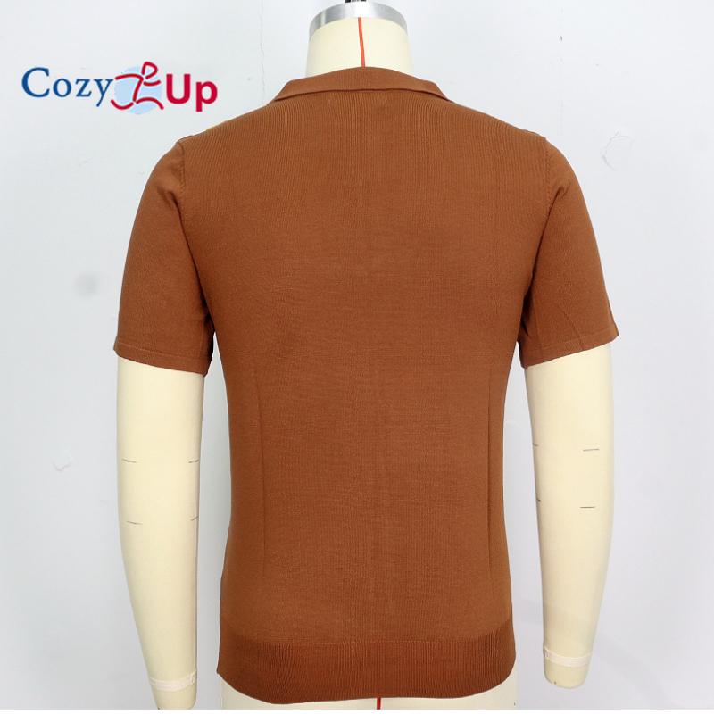 Cozy Up Herren Strick-Poloshirts Kurzarm Vintage Streifenhemden Retro Poloshirt