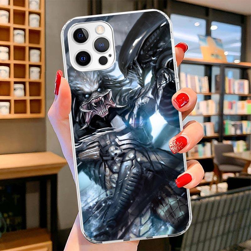 Alien Vs Predator Bemalte Cover Handyhülle Für iPhone 16 17 Air 15 14 Pro Max 16E Handyhülle 13 Mini 12 11 7 SE 8 Druckmuster