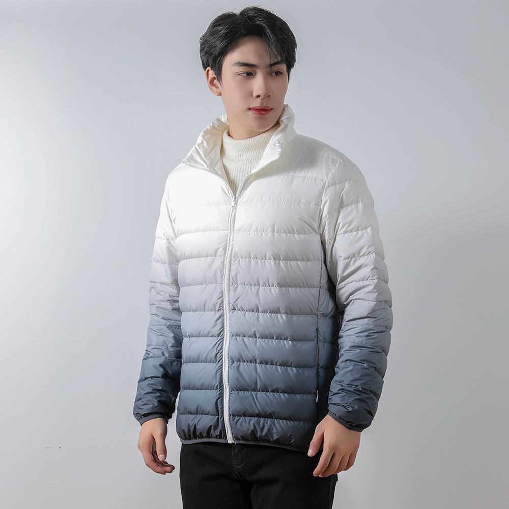 Men's fleece light down jacket men's stand-up collar winter coat gradual change color men's clothing