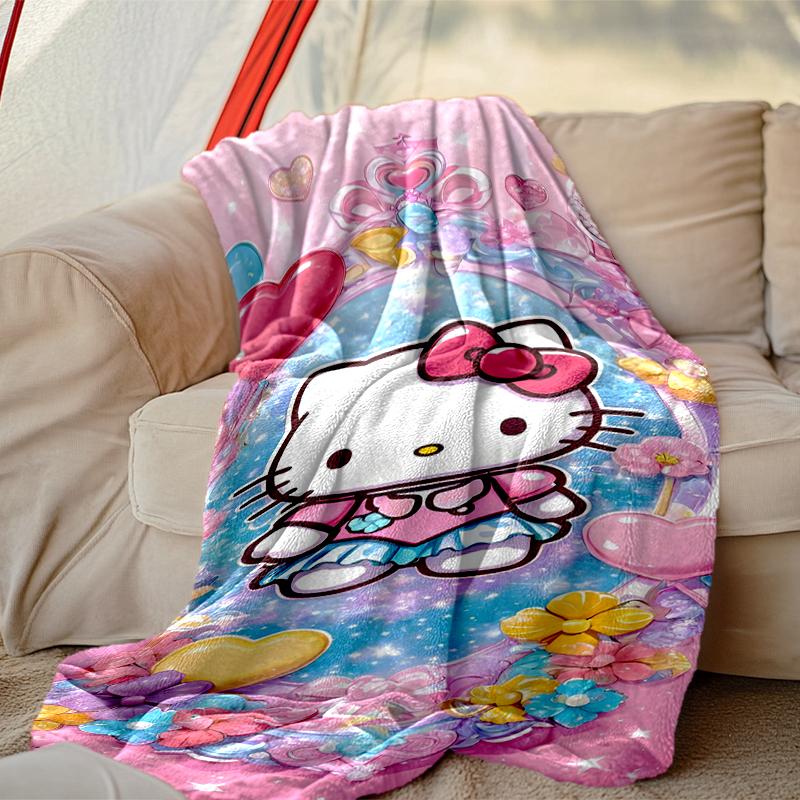 1pc Hello Kitty Blanket, Home Printed Throw Blanket - Soft Blanket Gift for Family, Washable Sofa Bed Blanket