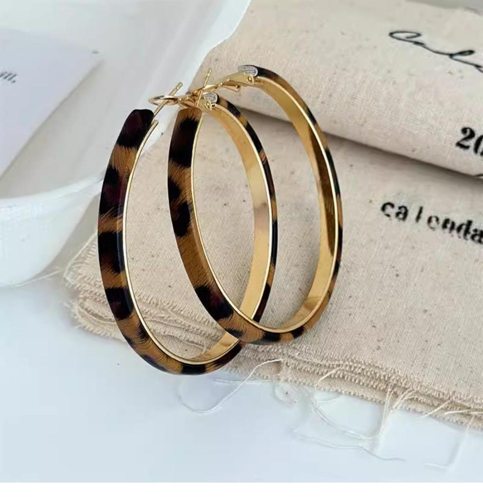 Silbernadel Leopard Harz Geo Runde Ohrringe, Retro Myer Stil, Nischen Design für Frauen