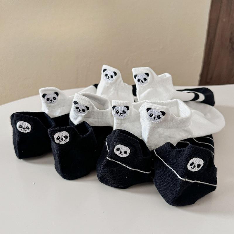 Damen Socken Bestickt Cartoon Panda Frühling/Sommer Low-Top Flachmündig Rutschfest Baumwolle Socken Mehrfarbig Kurzbein Damen Bootssocken