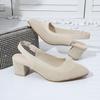 Classic Sandals Woman Slides Casual Hoof Mid Heels Shoes Women Solid Stretch Fabric Slip On Sandals Summer Pumps Plus Size