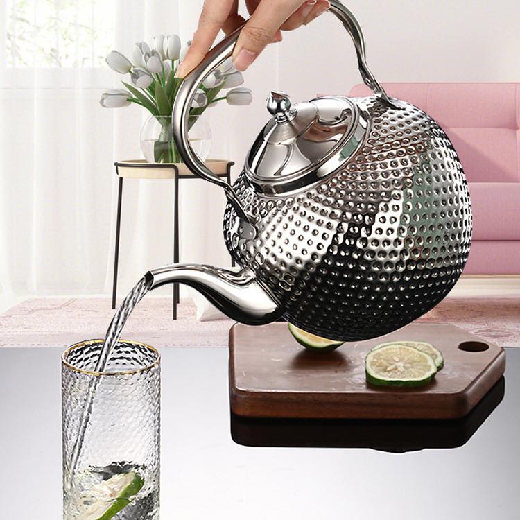 Gold Spherical Stainless Steel Kettle with Hammered Texture - Large Capacity for Hotels and Restaurants.