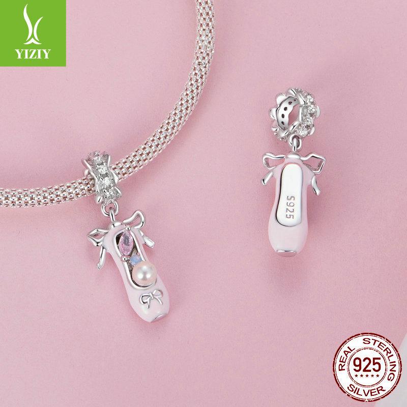 Pink Sweet Ballet Shoes Diy Pendant Accessories, Dream Princess Wind S925 Sterling Silver Bracelet Beaded