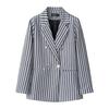 Blazer a Pied de Poule Blu e Bianco Stile Britannico da Donna con Bavero Elegante Cappotto Completo Nuova Collezione Outerwear per Performance