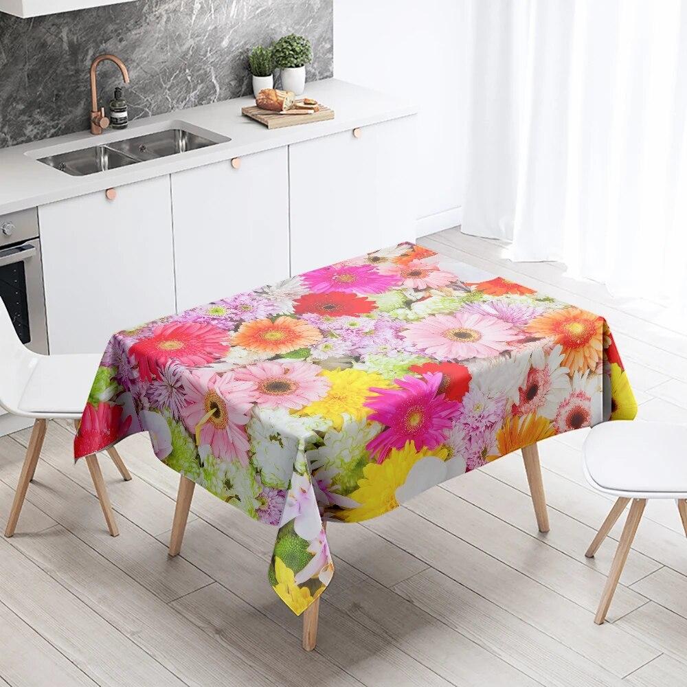 

Красочная цветочная скатерть с природными пейзажами, водонепроницаемая прямоугольная кухонная обеденный стол с защитой от пятен, украшение для дома 90x140cm