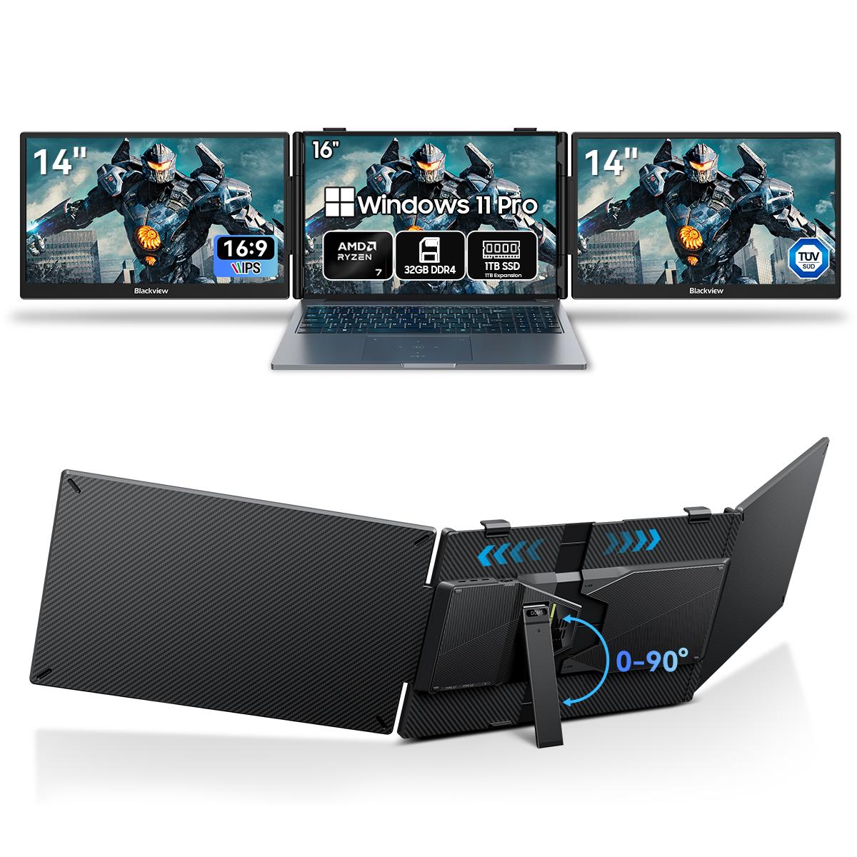 Blackview DCM5 14 1920x1080 FHD IPS Dubbele Draagbare Monitor TÜV Laag Blauw Licht with GAMIBOOK8(32+1TB) zwart
