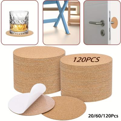 20-120PCS Self-Adhesive Cork for DIY Coasters 374" Round Cork Coasters Cup Cork Mats Heat Insulation Pads Tabletop Decoration