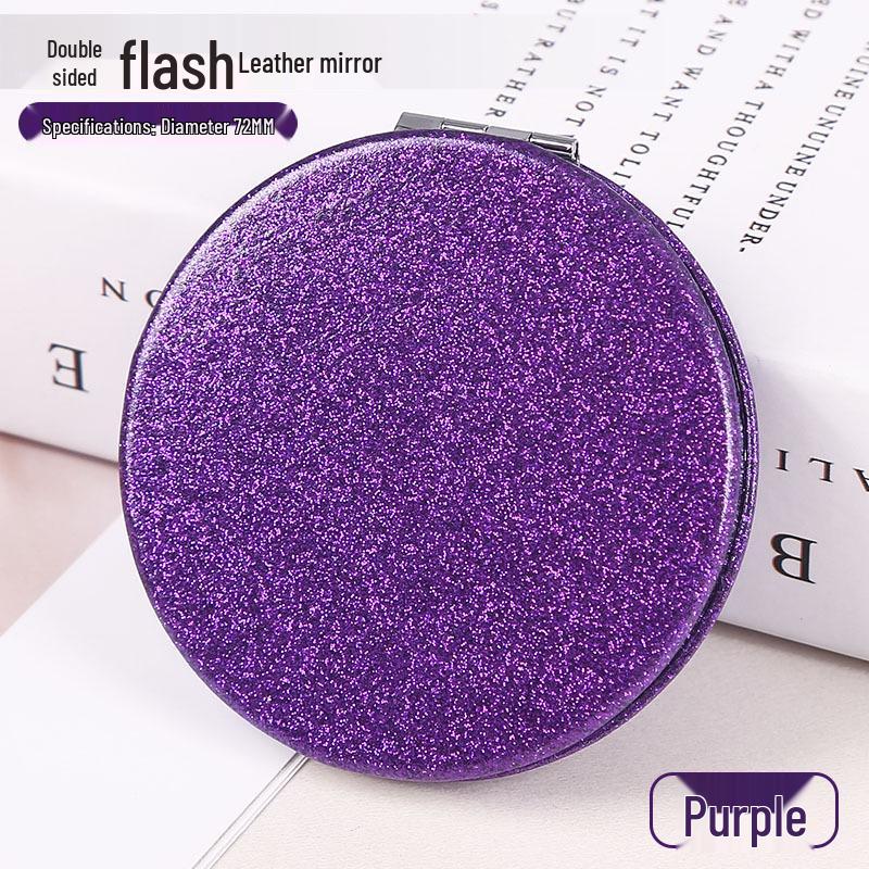 White PU Leather Folding Pocket Mirror - Creative Portable DIY Metal Student Mirror