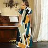 Women Plus Size V Neck Short Sleeve Geometric Printed Straight Long Dress