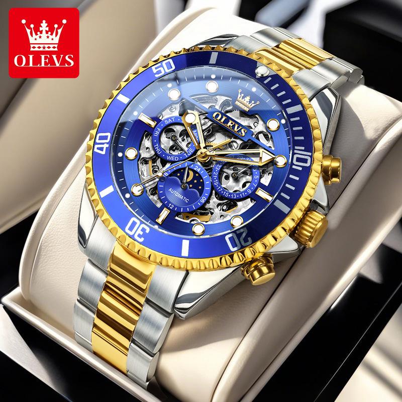 Oulisi Herren Automatikuhr - Lao-Stil, Wasserdicht, Multifunktionales Design