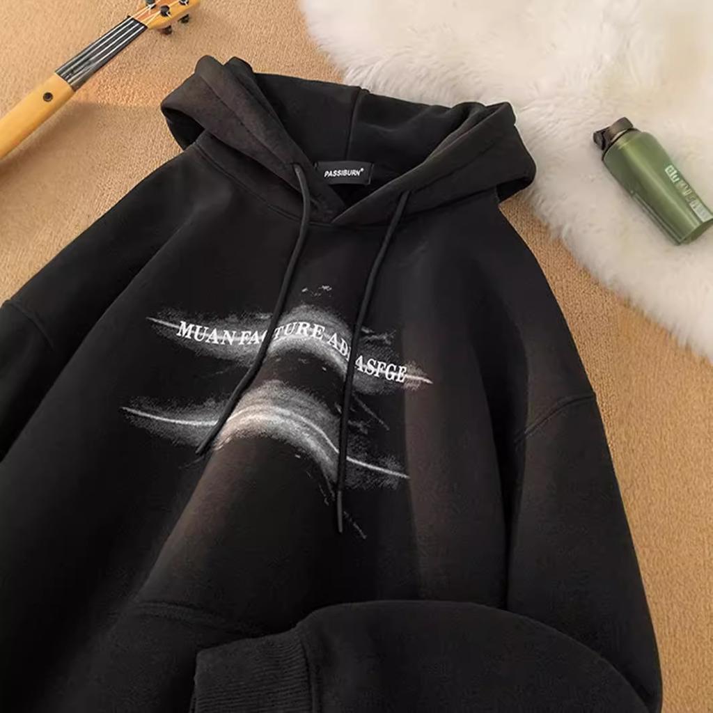 American Printed Couple Sweater Mens Autumn Vintage Everyday Relaxed Fit Hooded Athletic Jacket