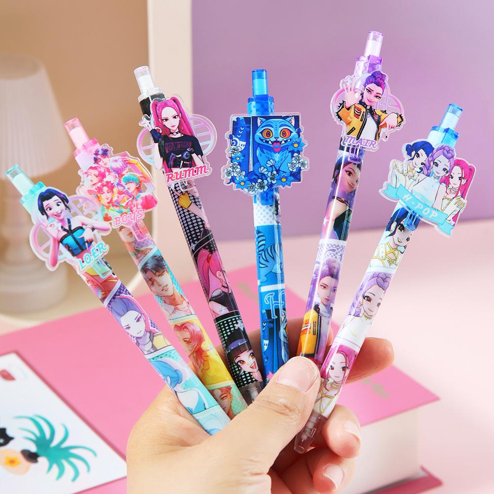 Anime KPop Retractable Gel Pen Cute Patch Click Pen Creative Student Stationery Office Writing Supplies Gift for Kids Fans 0.5mm