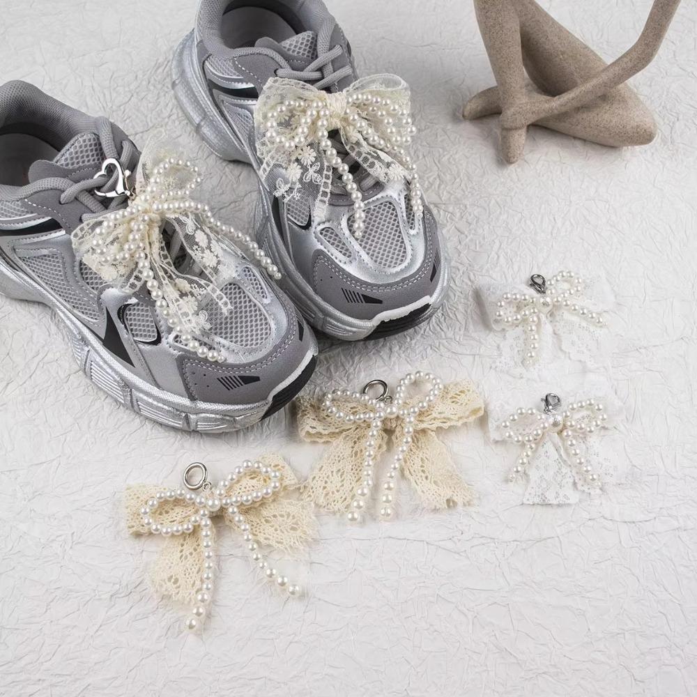 1 Pc Lace pearl bow Shoe Shoelaces Charms for Sneakers Decorative Shoe Flower Buckle Decorative Shoe Fashion Charm Accessories