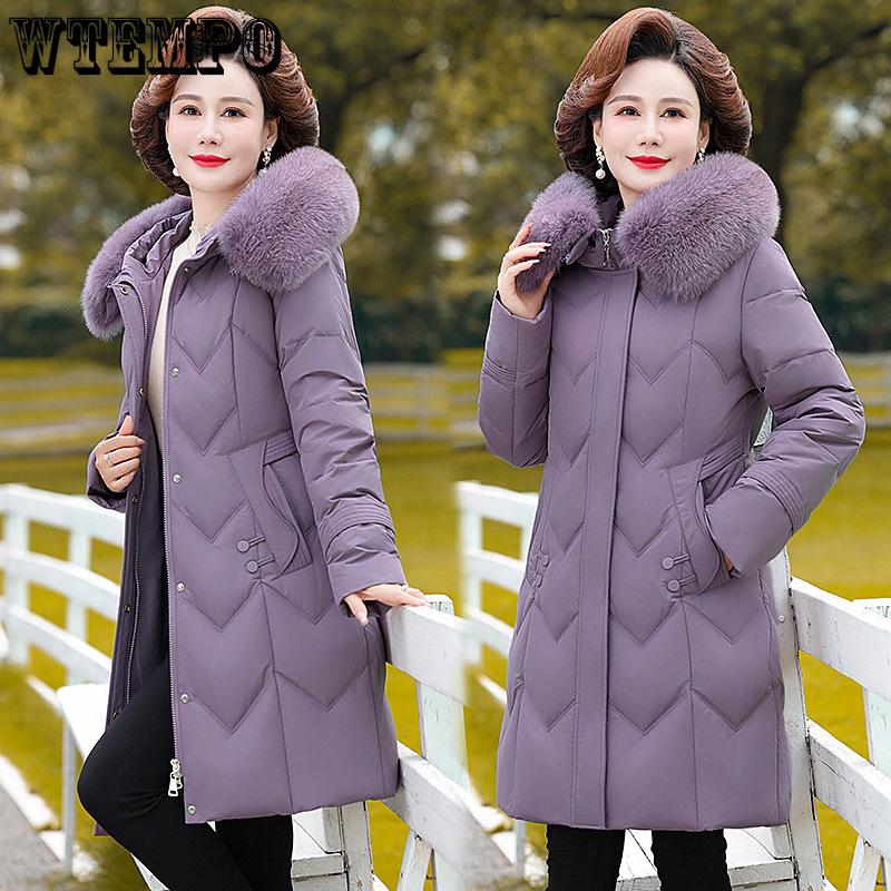 Mom's Down Jacket Mid Length Plus Size Over The Knee Thick Warm and Stylish Winter Jacket