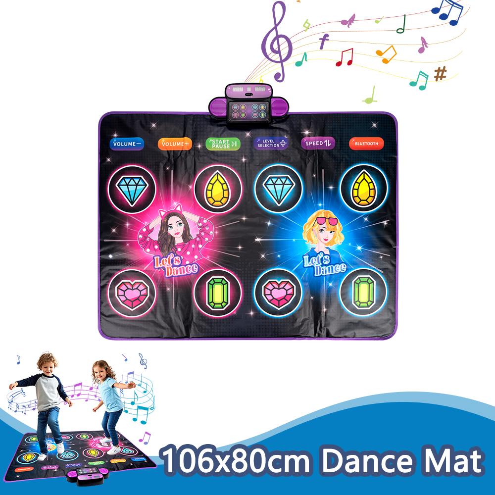 106x80cm Kids Electronic Dance Mat Double Players Mode with Light&Bluetooth Kids Floor Music Blanket Interactive Educational Toy