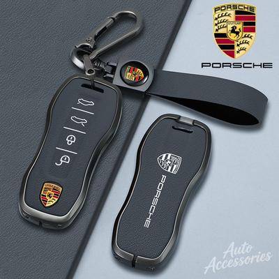 Zinc Alloy Suede Car Key Case Cover Bag Protector Shell For New Cayenne Panamera 911 992 Taycan Keyless Auto Accessories