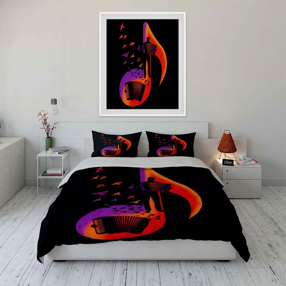 Musical Art Accordion Decoration Set Soft Comfortable Duvet Cover Bedding Set Included 1*Duvet Cover & 2*Pillowcases, Gift