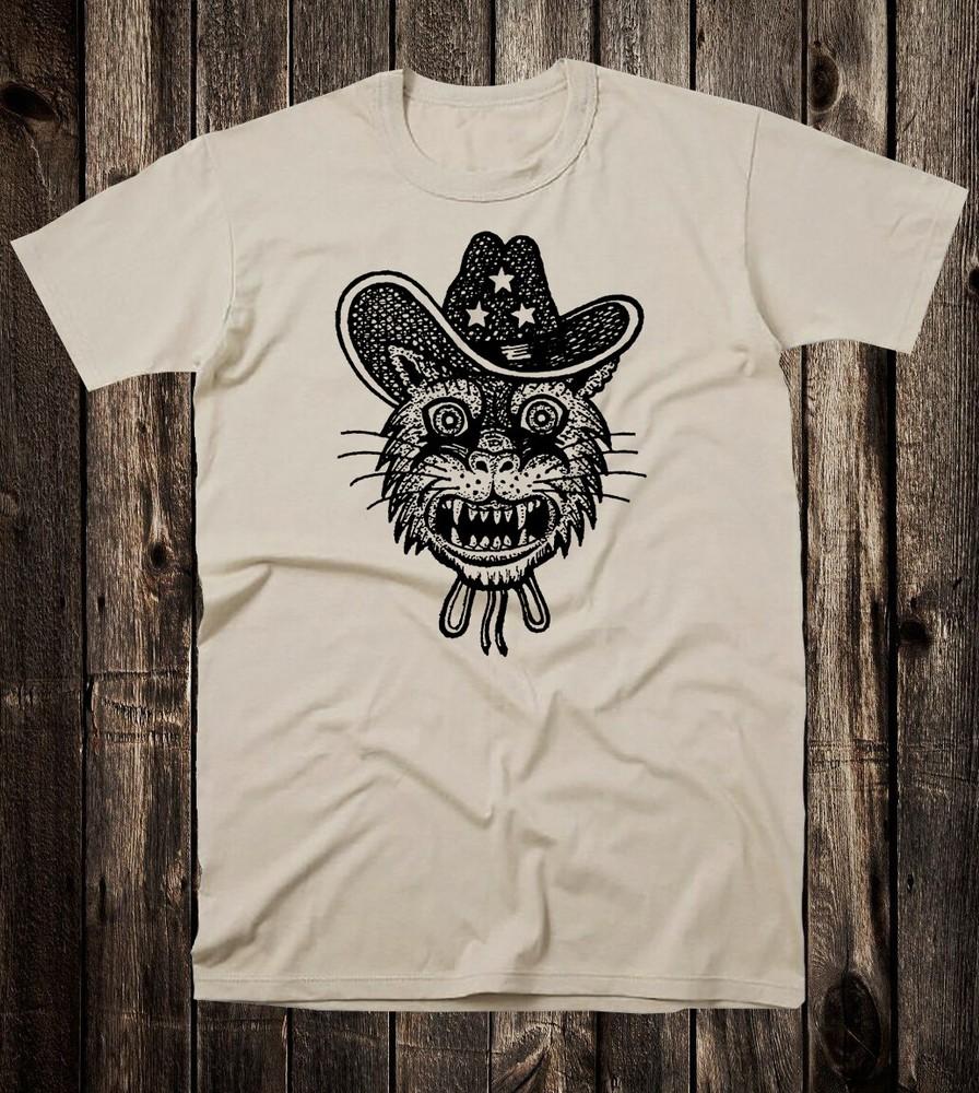 Retro Tattoo Tee T shirt Vtg Art Russian Traditional Prison Black Cat Cowboy Unisex T-Shirt XXXL