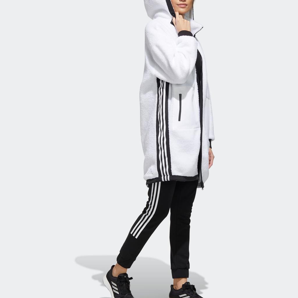Adidas Městská Boa Dlouhá Bunda Fleece Teplá Středně Dlouhá Bunda s Kapucí Dámská Bunda Bílá GM1427