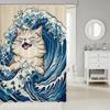 Cat Shower Curtain Japanese Style Bathroom Shower Curtain Sets for Kids Boys Girls Teens,Ocean Wave Fabric Shower Curtain