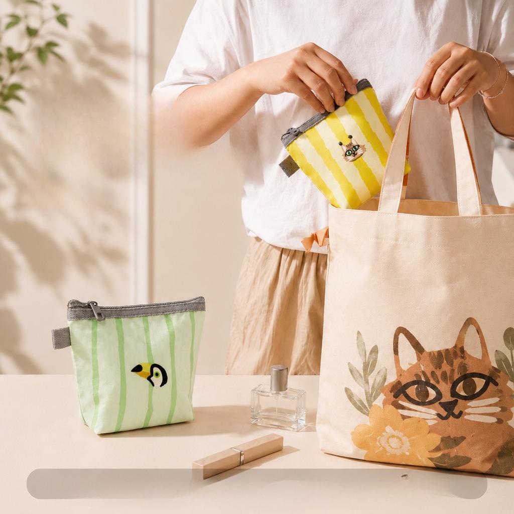 Portable Portable Cosmetic Bag Cartoon Small Animal Zipper Storage Bag Data Cable Headset Piecemeal Object Storage Bag