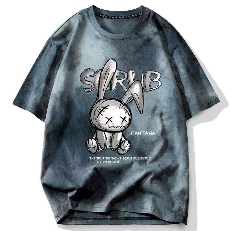 Pánské tričko s krátkým rukávem v retro stylu tie-dye ve stylu Hongkongu, volného střihu