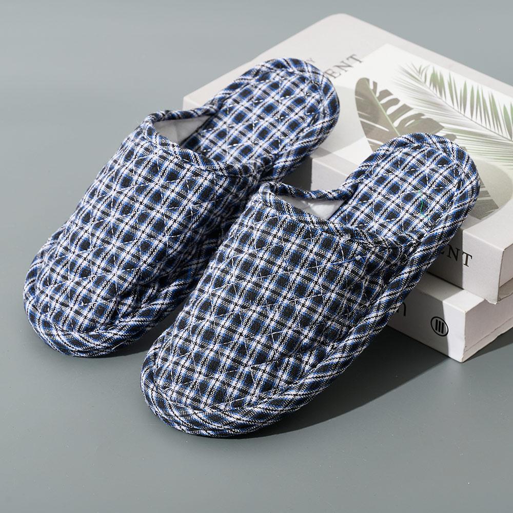 Unisex Korean Style Plaid Indoor Slippers Closed Toe Soft Home Shoes Comfortable House Slippers for Men and Women