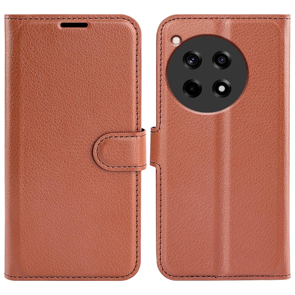 

For OnePlus 12R 5G/Ace 3 5G Case Litchi Texture Leather Wallet Flip Cover Brown