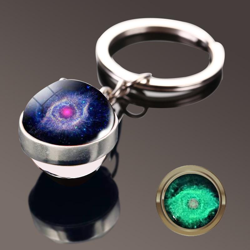 Double-Sided Glass Galaxy Keychain with Moon, Earth, Mars Pendants