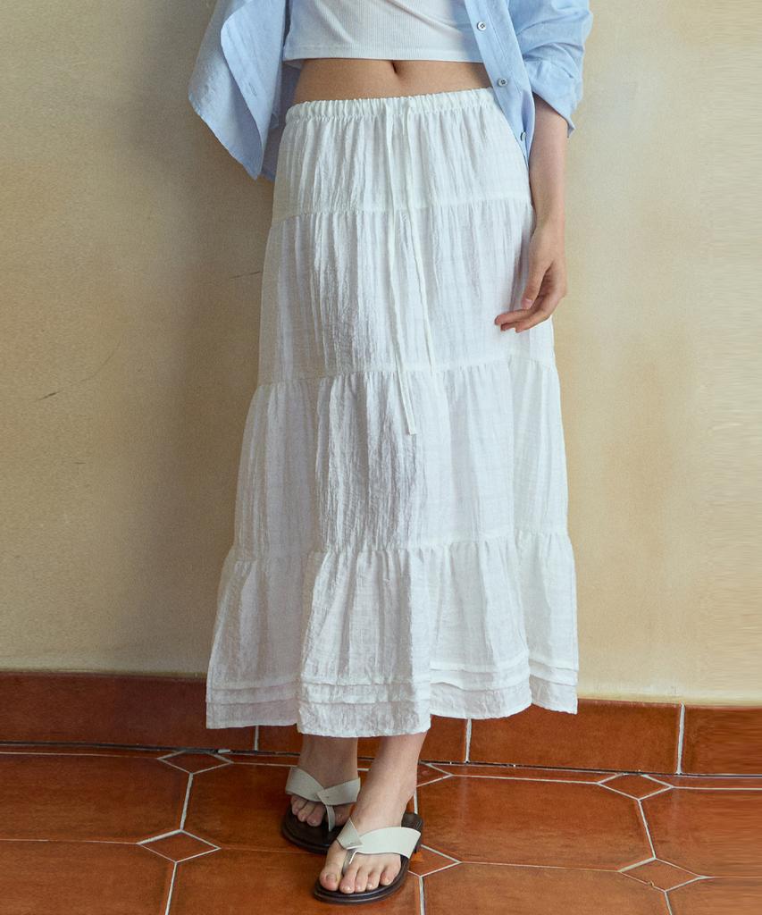 Wednesday Oasis For Woman Check Tiered Long Skirt_Ivory(Wb6Sk04)