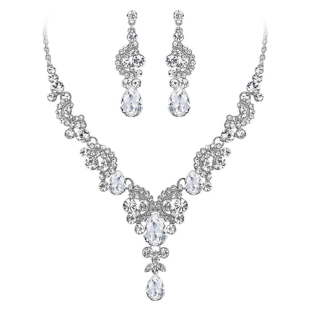 Bridal Crystal Necklace Earrings Set Women Decorative Jewelry for Wedding Anniversary